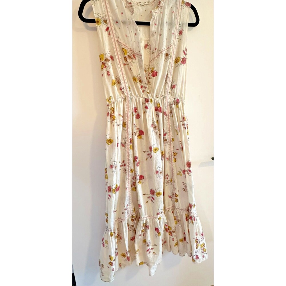 Ulla Johnson Floral Sundress Cotton Prairie Cowgirl Romantic Tiered Shirtdress M